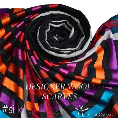 Buy fashionable wool scarf with colorful metallic silk stripes from scarf manufacturer in india, tristar overseas